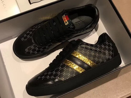 Womens Gucci Dapper Dan Sneaker in Black GG Leather with Gold and Black Web