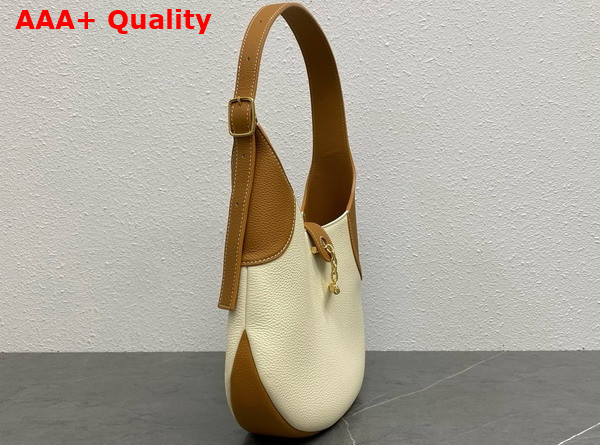 Loro Piana Bobbin Medium Leather Hobo Bag Whisper White and Sun Gold Grained Calfskin Replica