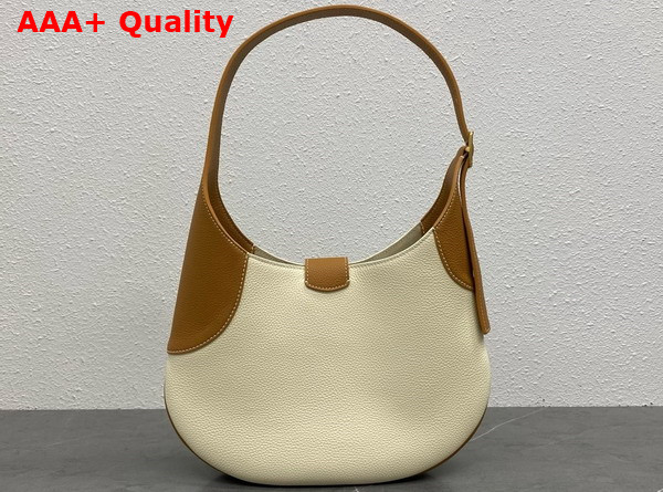 Loro Piana Bobbin Medium Leather Hobo Bag Whisper White and Sun Gold Grained Calfskin Replica