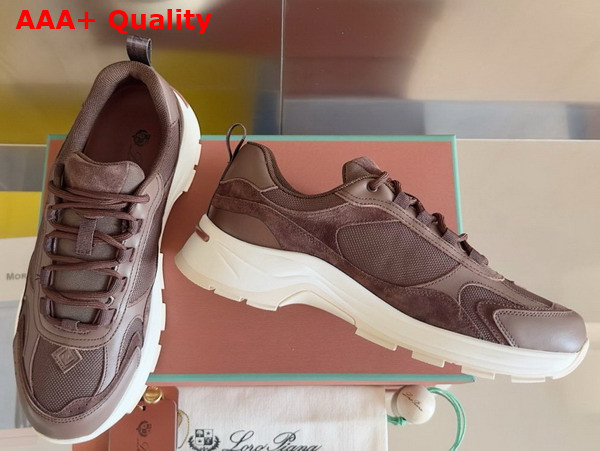 Loro Piana Cairn Walk Sneaker in Chocolate Technical Fabric and Split Calfskin Replica