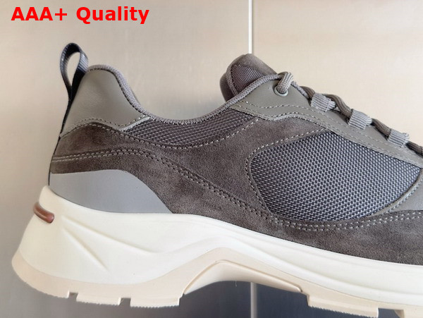 Loro Piana Cairn Walk Sneaker in Grey Technical Fabric and Split Calfskin Replica