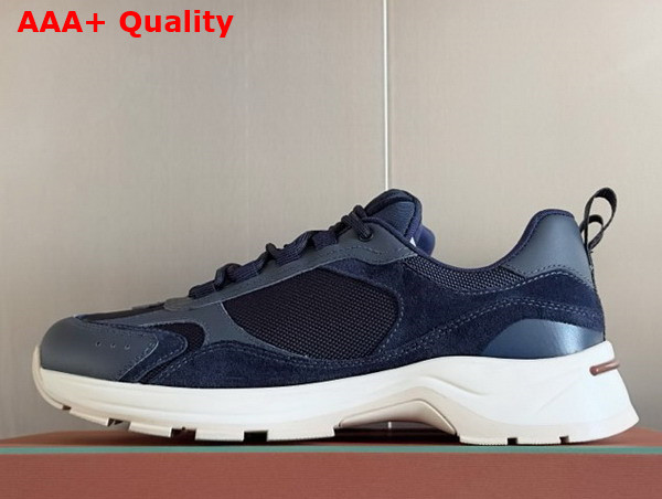 Loro Piana Cairn Walk Sneaker in Navy Blue Technical Fabric and Split Calfskin Replica