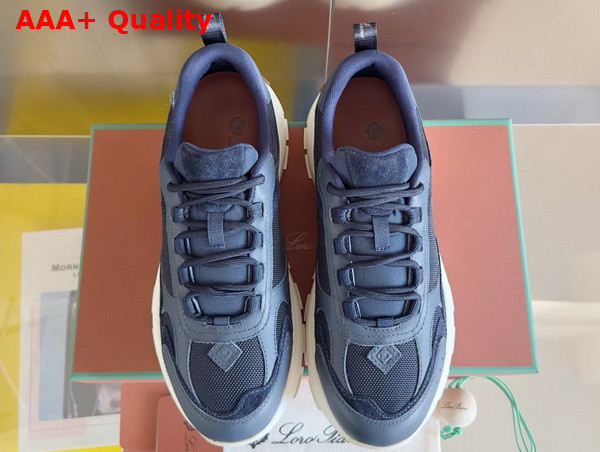 Loro Piana Cairn Walk Sneaker in Navy Blue Technical Fabric and Split Calfskin Replica