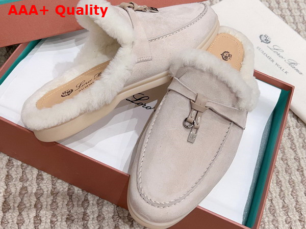 Loro Piana Charms Walk Babouche Loafers in Beige Suede Leather and Smooth Leather Replica