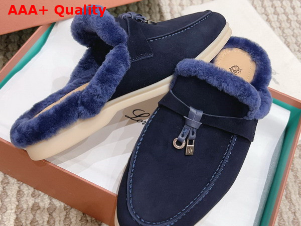 Loro Piana Charms Walk Babouche Loafers in Midnight Blue Suede Leather Replica