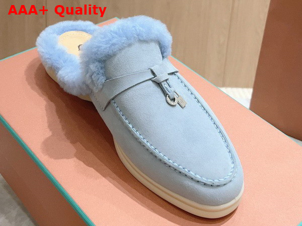 Loro Piana Charms Walk Babouche Loafers in Sky Blue Suede Leather Replica