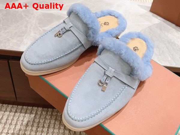 Loro Piana Charms Walk Babouche Loafers in Sky Blue Suede Leather Replica