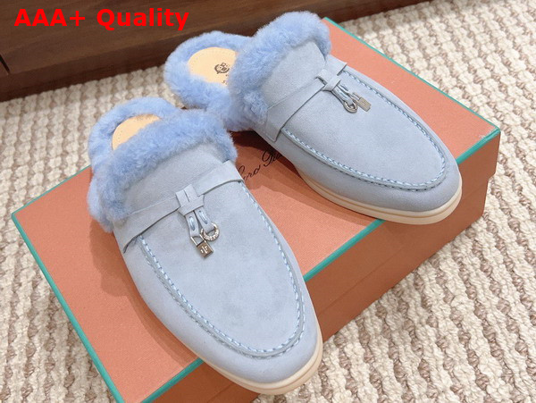 Loro Piana Charms Walk Babouche Loafers in Sky Blue Suede Leather Replica