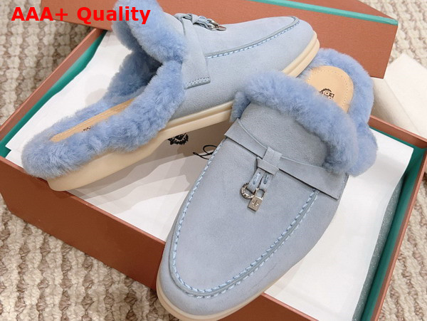 Loro Piana Charms Walk Babouche Loafers in Sky Blue Suede Leather Replica