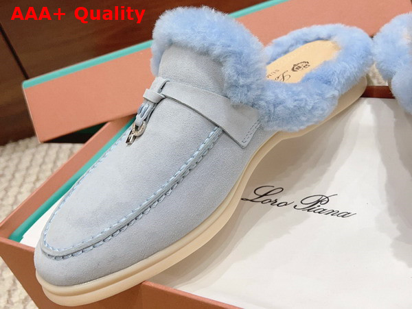 Loro Piana Charms Walk Babouche Loafers in Sky Blue Suede Leather Replica