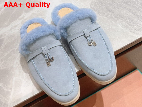 Loro Piana Charms Walk Babouche Loafers in Sky Blue Suede Leather Replica