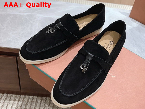 Loro Piana Summer Charms Walk Loafers in Black Suede Leather Replica