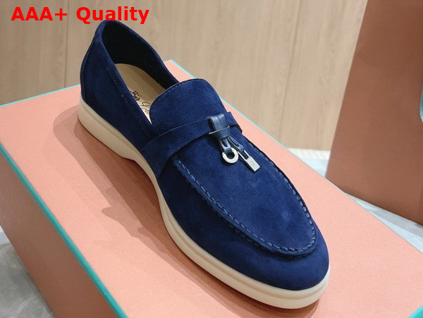 Loro Piana Summer Charms Walk Loafers in Dark Cerulean Suede Leather Replica