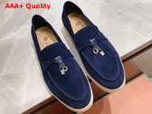 Loro Piana Summer Charms Walk Loafers in Dark Cerulean Suede Leather Replica