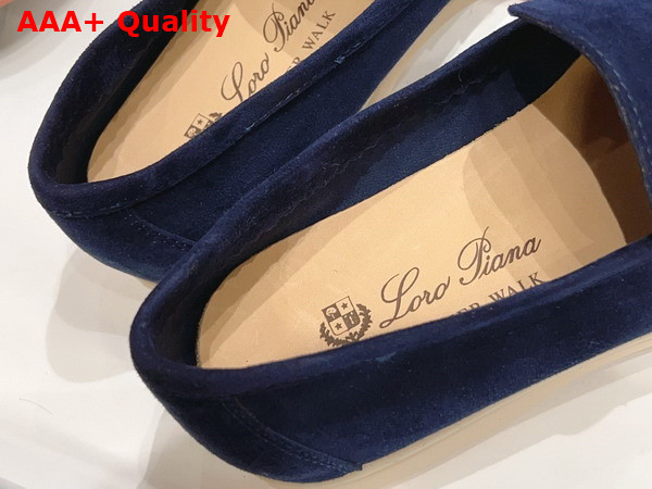 Loro Piana Summer Charms Walk Loafers in Dark Cerulean Suede Leather Replica