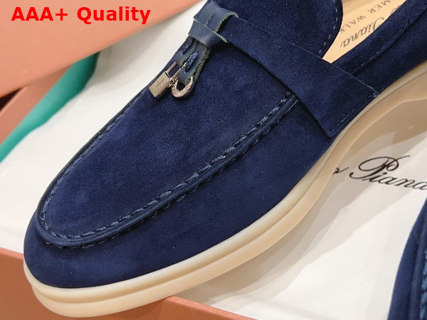 Loro Piana Summer Charms Walk Loafers in Dark Cerulean Suede Leather Replica