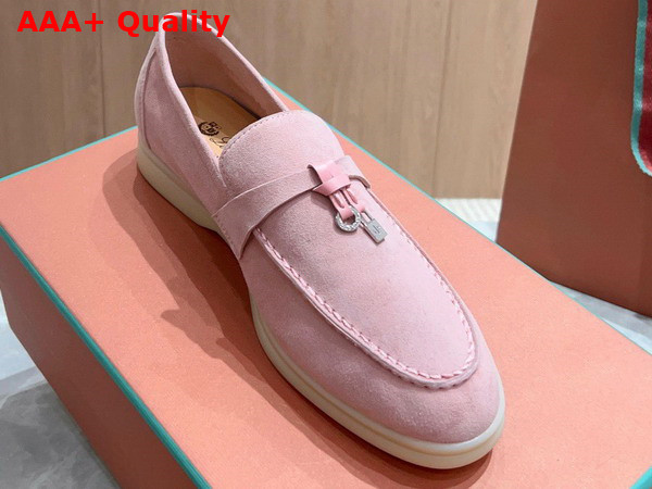 Loro Piana Summer Charms Walk Loafers in Flowering Cherry Suede Leather Replica