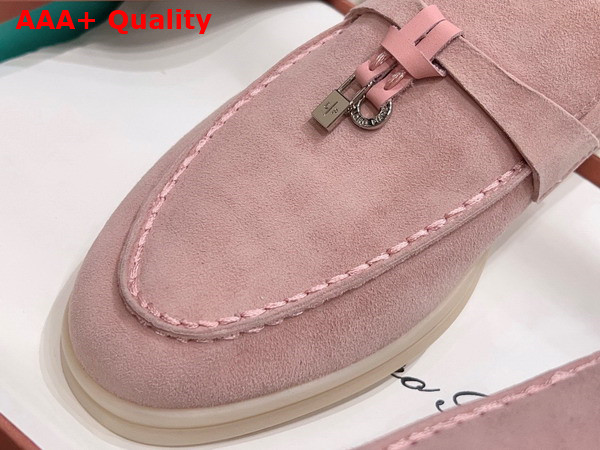 Loro Piana Summer Charms Walk Loafers in Flowering Cherry Suede Leather Replica