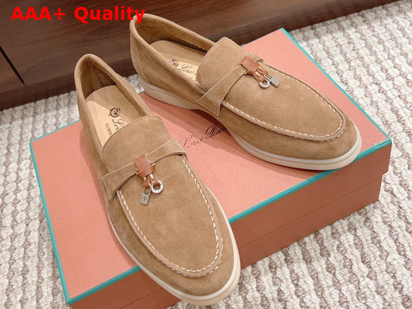 Loro Piana Summer Charms Walk Loafers in Natural Suede Leather Replica