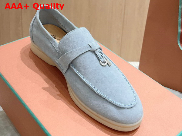 Loro Piana Summer Charms Walk Loafers in Sky Blue Suede Leather Replica