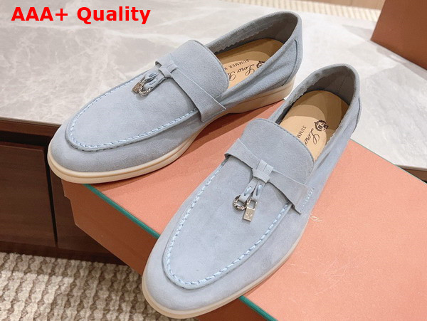 Loro Piana Summer Charms Walk Loafers in Sky Blue Suede Leather Replica