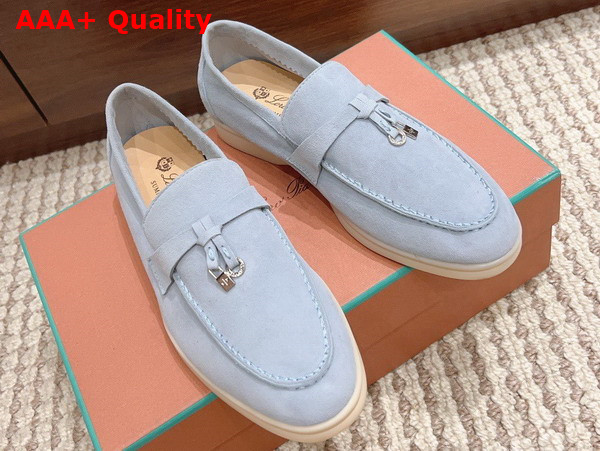 Loro Piana Summer Charms Walk Loafers in Sky Blue Suede Leather Replica