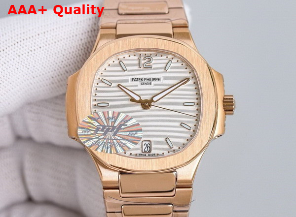 Patek Philippe Nautilus Watch Self Winding Mechanical Movement Silvery Opaline Dial Rose Gold Case 7118 1R 001 Replica