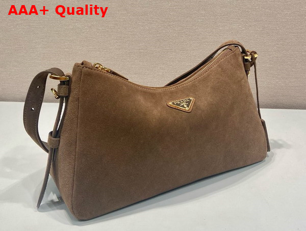 Prada Aimee Medium Suede Shoulder Bag in Cocoa Brown 1BC229 Replica