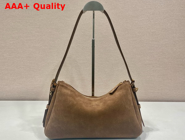 Prada Aimee Medium Suede Shoulder Bag in Cocoa Brown 1BC229 Replica