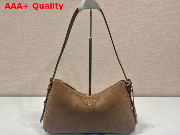 Prada Aimee Medium Suede Shoulder Bag in Cocoa Brown 1BC229 Replica