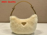 Prada Arque Shearling and Leather Shoulder Bag Ecru and Noisette 1BC194 Replica