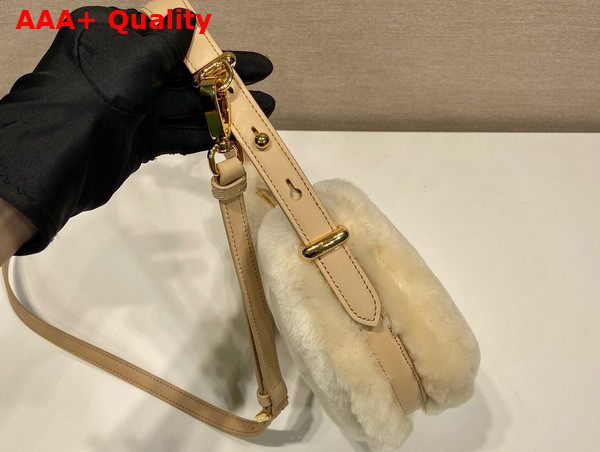 Prada Arque Shearling and Leather Shoulder Bag Ecru and Noisette 1BC194 Replica