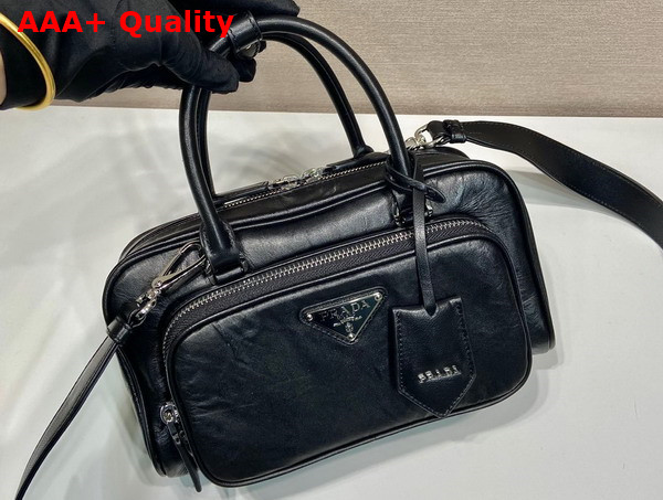 Prada Black Antique Nappa Leather Multi Pocket Top Handle Bag 1BB099 Replica