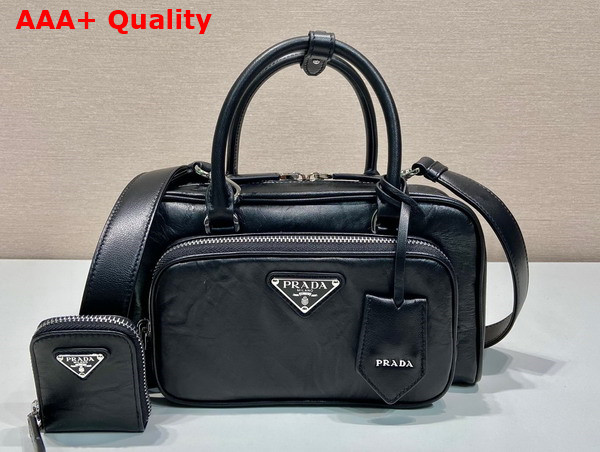 Prada Black Antique Nappa Leather Multi Pocket Top Handle Bag 1BB099 Replica