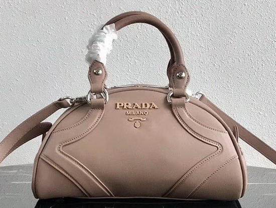 Prada Bowling Bag in Nude Leather