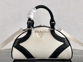 Prada Bowling Bag in White Nappa Lather with Black Leather Trim