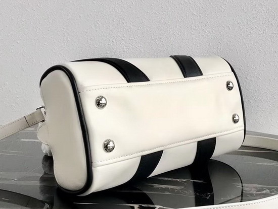 Prada Bowling Bag in White Nappa Lather with Black Leather Trim