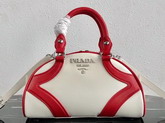 Prada Bowling Bag in White Nappa Lather with Red Leather Trim