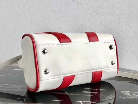 Prada Bowling Bag in White Nappa Lather with Red Leather Trim