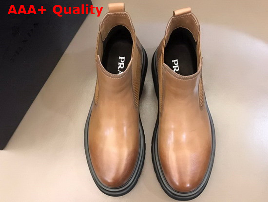 Prada Brushed Calf Leather Chelsea Boots in Brown for Men Replica