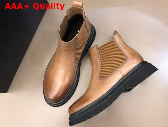 Prada Brushed Calf Leather Chelsea Boots in Brown for Men Replica