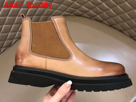 Prada Brushed Calf Leather Chelsea Boots in Brown for Men Replica