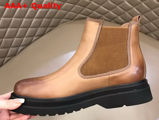 Prada Brushed Calf Leather Chelsea Boots in Brown for Men Replica