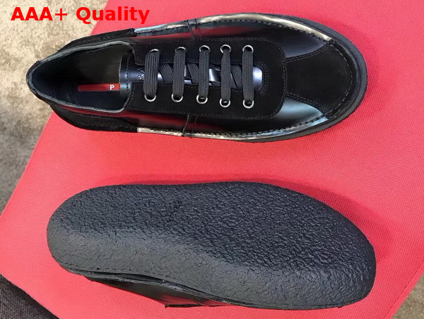 Prada Brushed Calf Leather Oxford Sneaker with Suede Inserts Rubber Sole Black Replica