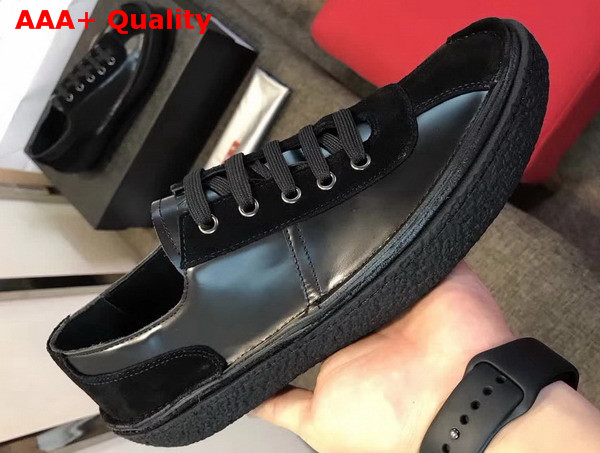 Prada Brushed Calf Leather Oxford Sneaker with Suede Inserts Rubber Sole Black Replica