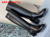 Prada Brushed Leather Boots in Black with Triangle Logo Replica