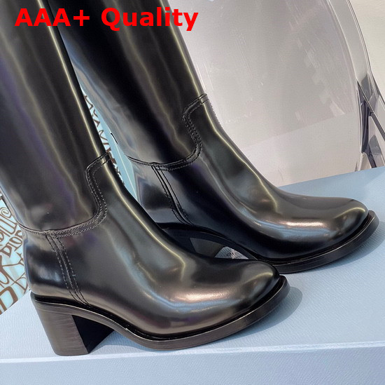 Prada Brushed Leather Boots in Black with Triangle Logo Replica