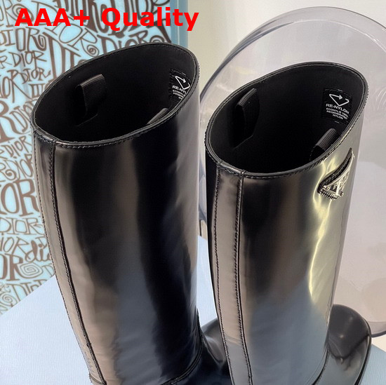 Prada Brushed Leather Boots in Black with Triangle Logo Replica