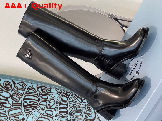 Prada Brushed Leather Boots in Black with Triangle Logo Replica