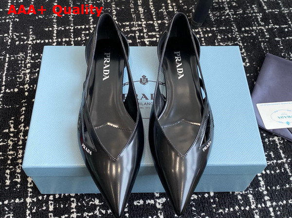 Prada Brushed Leather Cut Out Ballerinas in Black 1F732N Replica